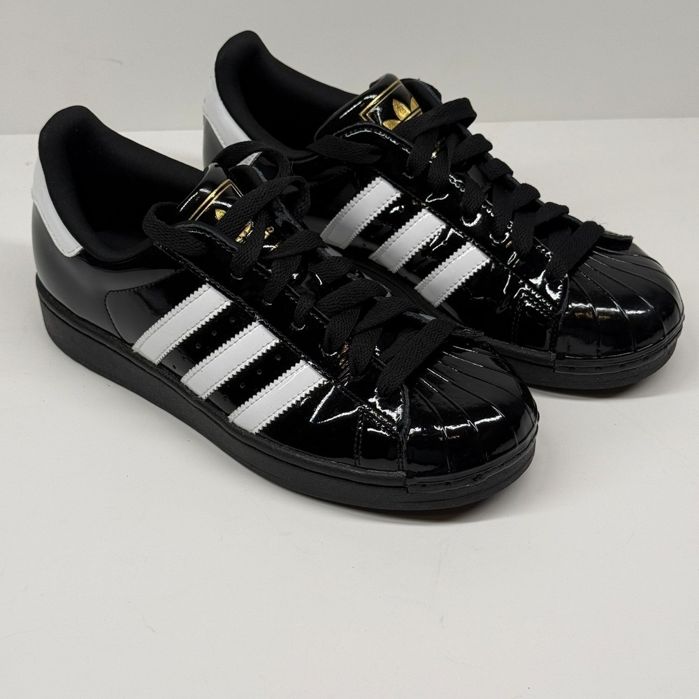 Adidas Superstar II Sneaker Lace Up Black White Patent Leather Size 8